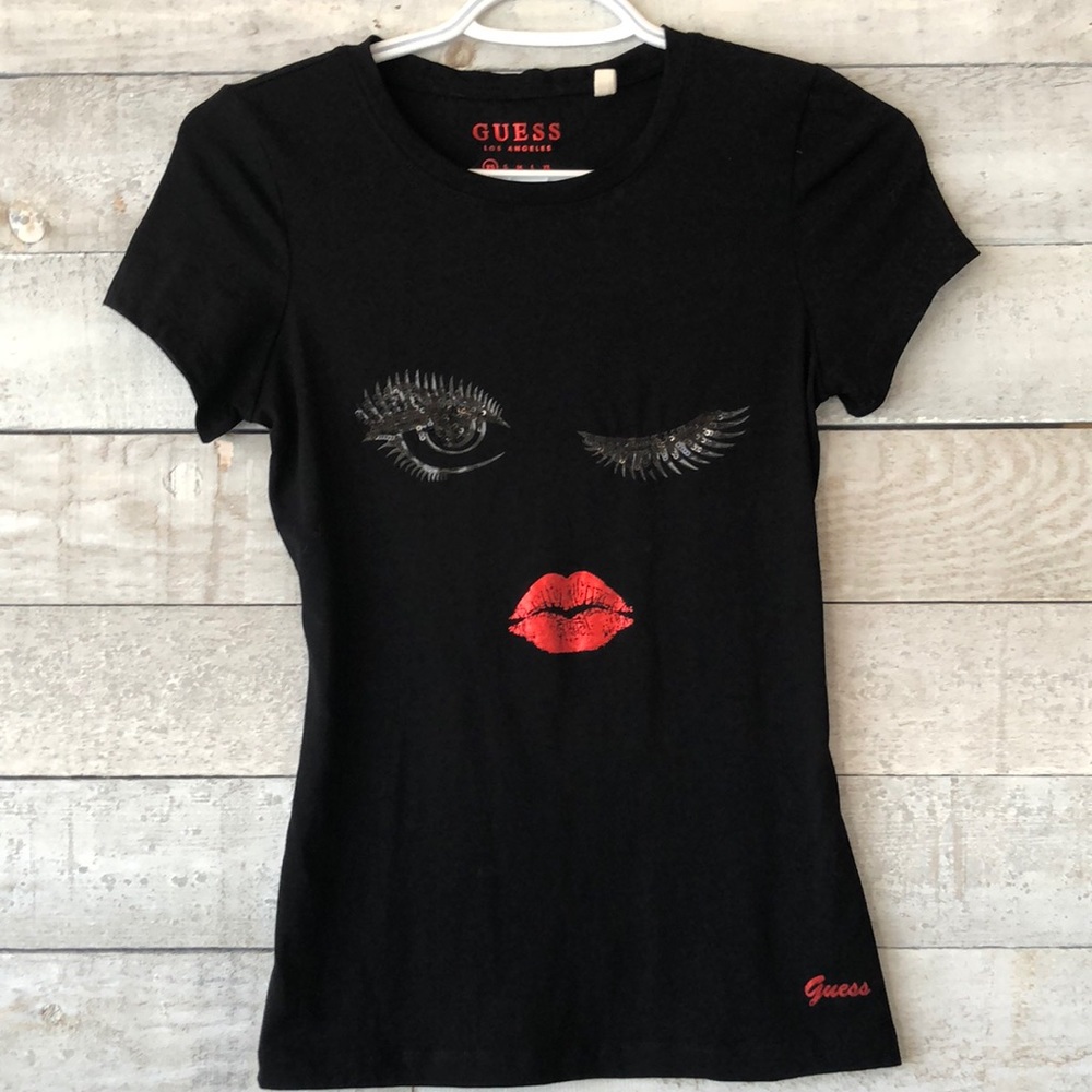 Guess sequins metallic face tshirt